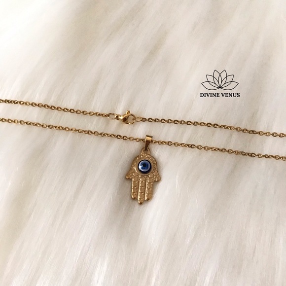 Hamsa Evil Eye Gold Plated Stainless Steel Neckace - Picture 4 of 5